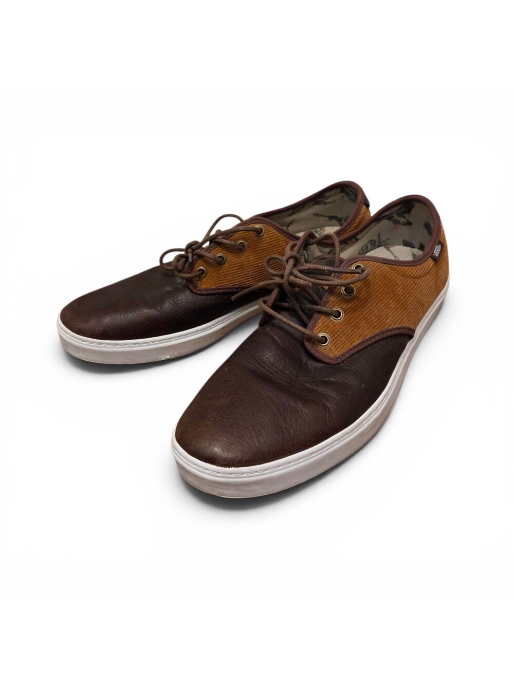 Vans Off The Wall Corduroy Leather Brown Lace Up Low Top Shoes, Men's Size 12